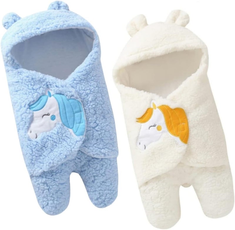 First Kick Baby Blankets Newborn Combo Pack - Super Soft Fleece Sleeping Bags (2 Pack, White & Sky Blue) - Image 1